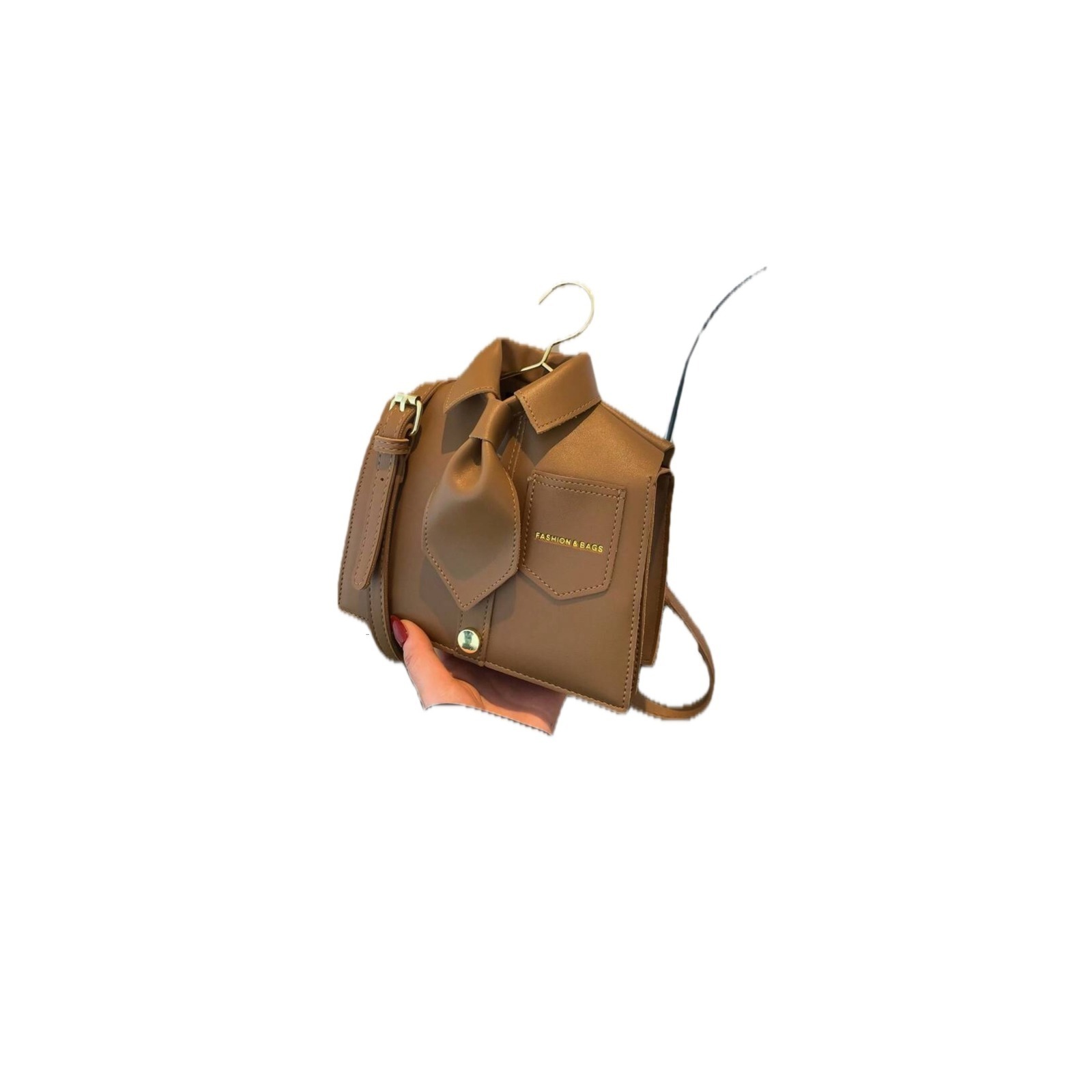 Fashion & Bags Brown Shirt And Tie Novelty Crossbody Bag Brown Vegan Leather